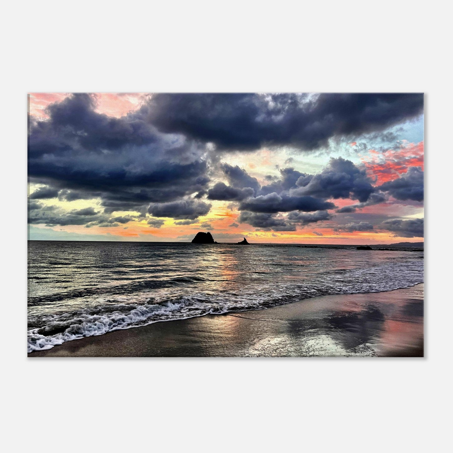 moody sunrise nz, moody sunrise, sunrise nz, mangawhai heads, mangawhai heads surf beach, stormy nz, grey, orange,  blue, pink, reflections nz, black clouds nz, new zealand, beach walks nz,