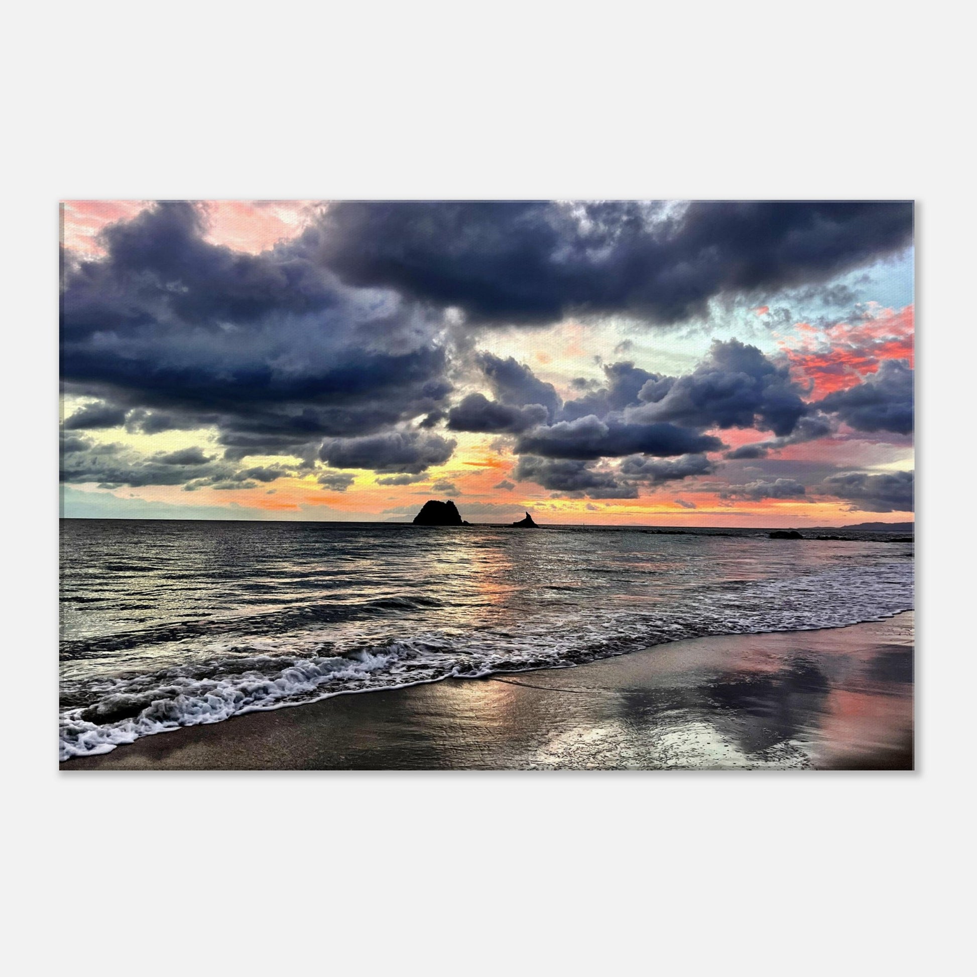 moody sunrise nz, moody sunrise, sunrise nz, mangawhai heads, mangawhai heads surf beach, stormy nz, grey, orange,  blue, pink, reflections nz, black clouds nz, new zealand, beach walks nz,