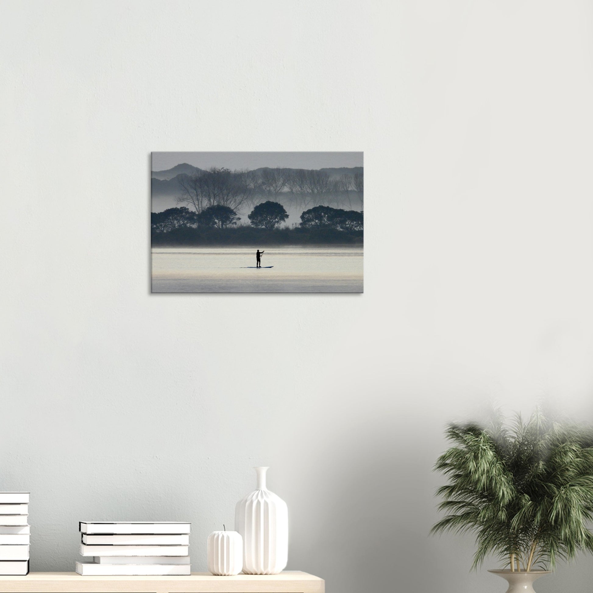 early morning nz, early morning paddle nz, sunrise paddle nz, black and white nz, paddleboarding nz, paddleboarder nz, misty morning nz, misty nz, new zealand, piwaka prints nz, piwaka prints