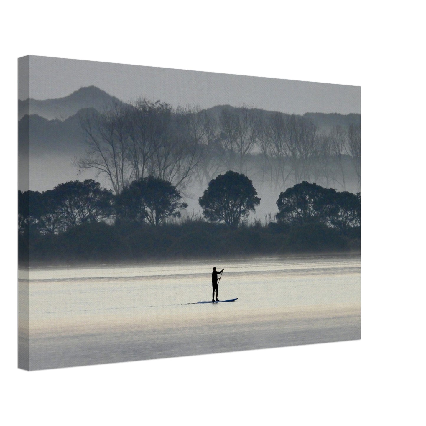 early morning nz, early morning paddle nz, sunrise paddle nz, black and white nz, paddleboarding nz, paddleboarder nz, misty morning nz, misty nz, new zealand, piwaka prints nz, piwaka prints