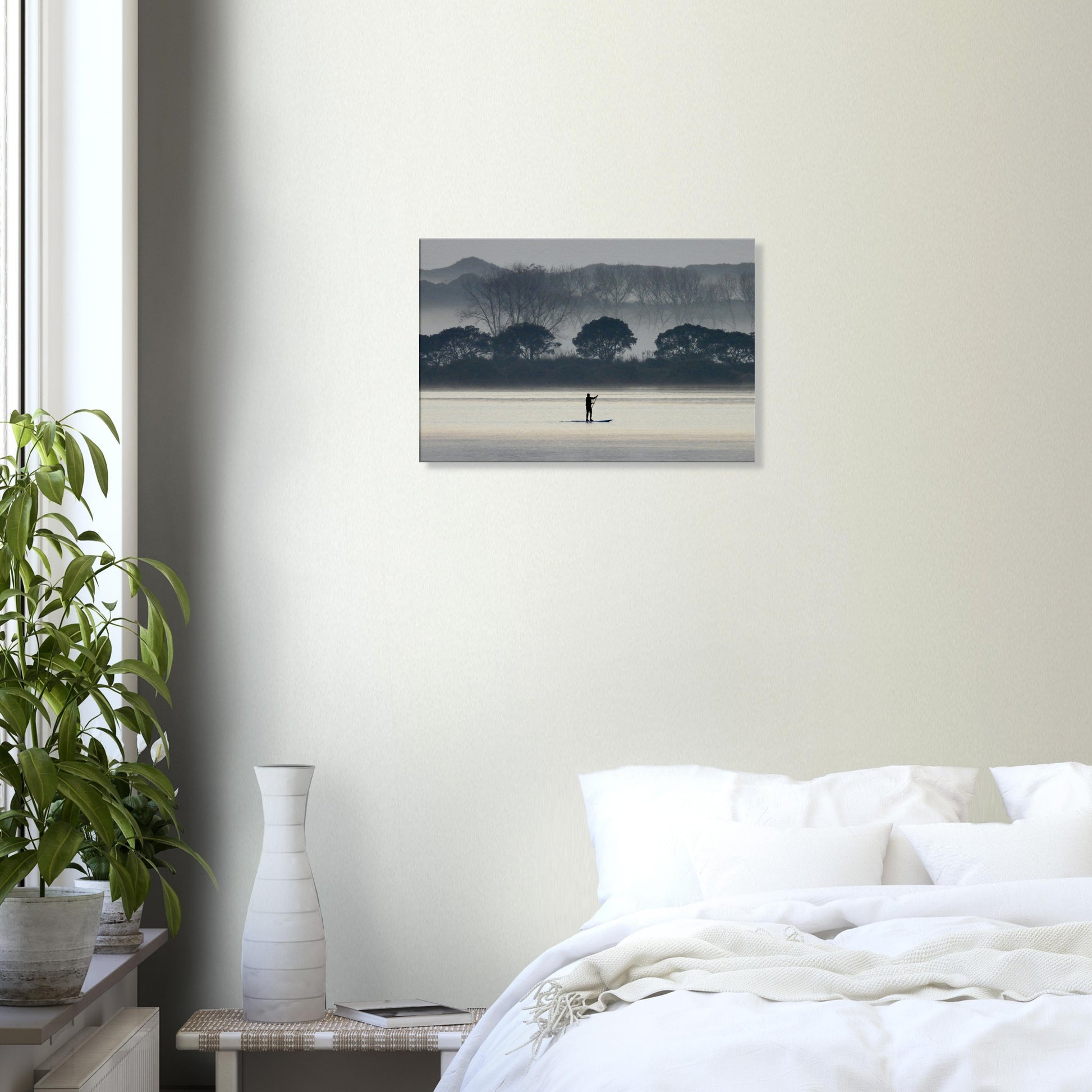 early morning nz, early morning paddle nz, sunrise paddle nz, black and white nz, paddleboarding nz, paddleboarder nz, misty morning nz, misty nz, new zealand, piwaka prints nz, piwaka prints