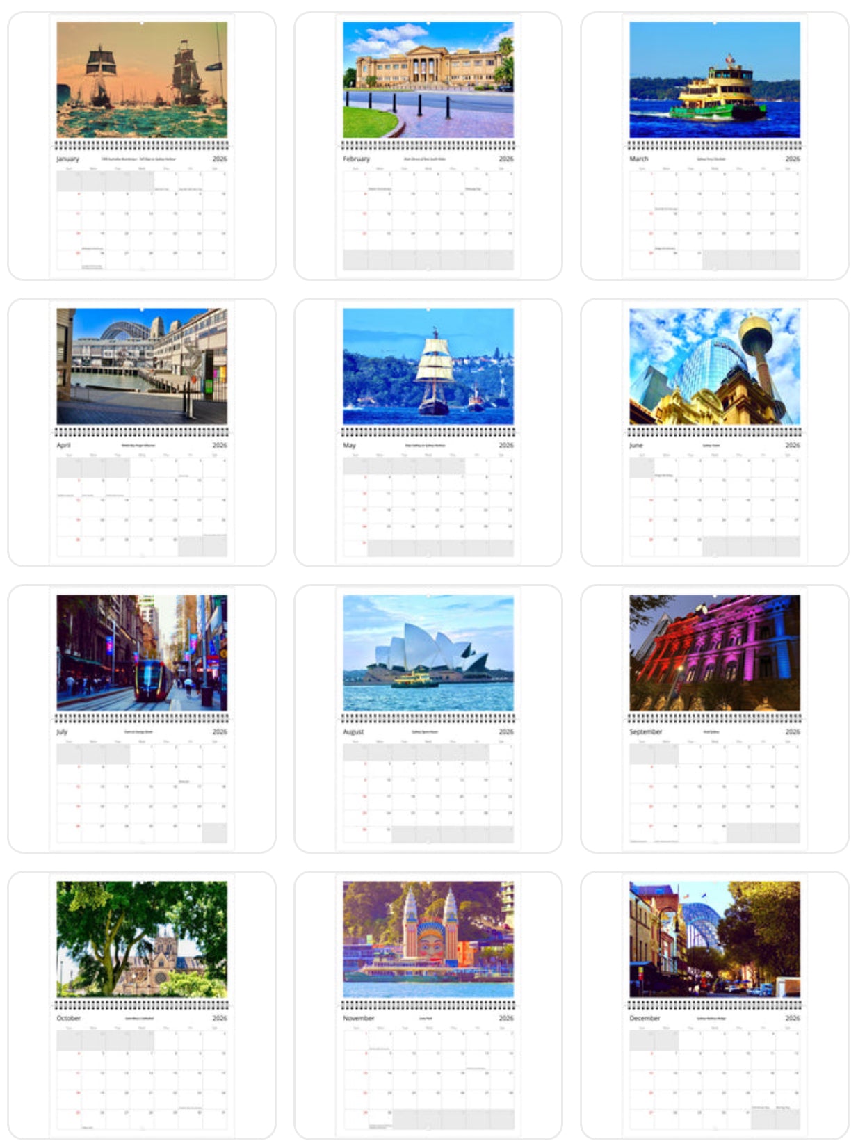 Sydney - Australia 2026 Calendar (Sunday to Saturday)