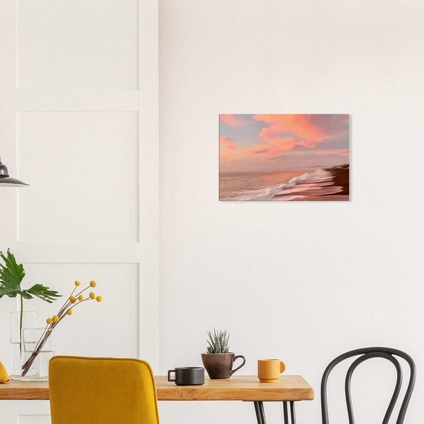 Sunrise, napier shoreline, napier, black sand, pink clouds, blue, pink, waves, nz, new zealand, piwaka prints, canvas, wall art,