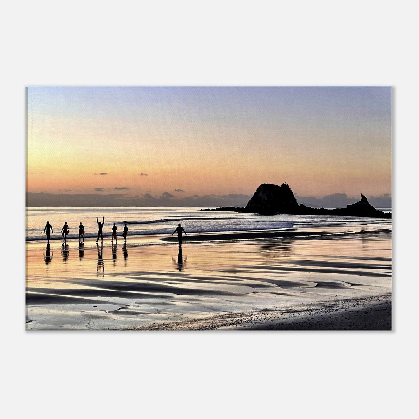 Mangawhai sunrise nz, mangawhai, mangawhai heads, sunrise nz, northland, nz, new zealand, reflections nz, orange nz, pink nz, yellow nz, blue nz, piwaka prints nz, canvas nz, wall art nz, swimmers nz, early morning nz, dawn nz, head rock nz, howling wolf nz, early morning swim canvas nz, early morning swim nz, sunrise canvas nz, piwaka prints,