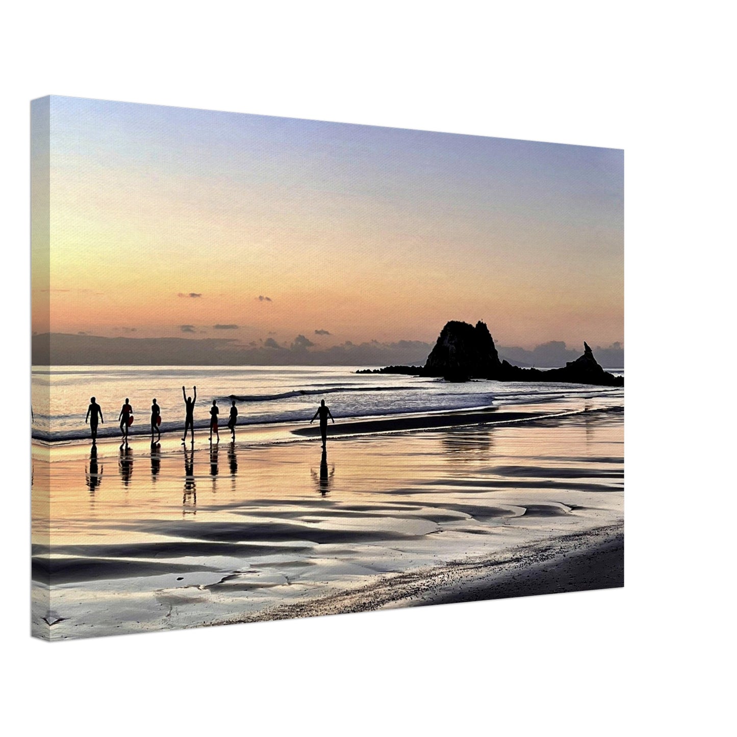 Mangawhai sunrise nz, mangawhai, mangawhai heads, sunrise nz, northland, nz, new zealand, reflections nz, orange nz, pink nz, yellow nz, blue nz, piwaka prints nz, canvas nz, wall art nz, swimmers nz, early morning nz, dawn nz, head rock nz, howling wolf nz, early morning swim canvas nz, early morning swim nz, sunrise canvas nz, piwaka prints,