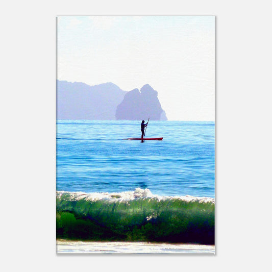 coastal calm, coastal, ocean, mangawhai heads, surf beach, paddleboarder, sail rock, hen and chicks, piwaka prints, nz, new zealand, northland
