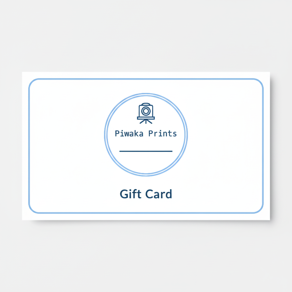 Piwaka Prints Gift Card - Exact Logo Colors, piwaka prints, nz, new zealand, mothers day, mangawhai, instant delivery, gift card, fathers day, email delivery, e-gift, digital product, christmas gift, birthday gift, art lovers gift, art for bird lovers, all occasions

